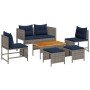 Conjunto de sofá de jardín 6 pcs gris y azul marino