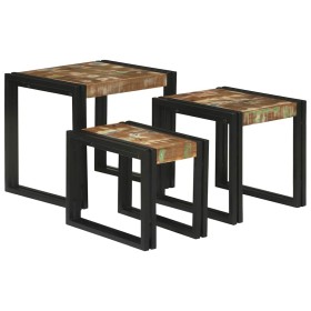 Mesas Nido 3 pcs Marrón y negro Madera maciza recuperada