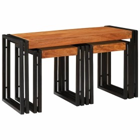 Mesas auxiliares 3 pcs Marrón y negro Madera maciza de Acacia