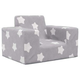 Sofá para niños felpa suave gris claro con estrellas