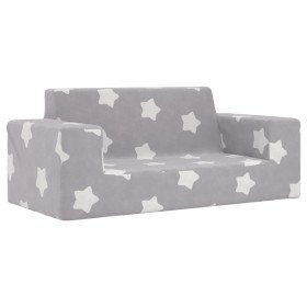 Sofá infantil de 2 plazas gris claro con estrellas felpa suave