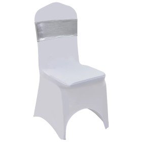 Lazo de silla elástico 25 uds con broche de diamante plateado Lazo de silla elástico 25 uds con broche de diamante plateado