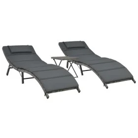 Folding garden furniture set 3 pieces gray synthetic rattan by vidaXL, Loungers - Ref: Foro24-44815, Price: 229,69 €, Discoun...