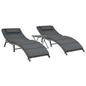Klappbares Gartenmöbel-Set, 3-teilig, graues synthetisches Rattan von vidaXL, Liegen - Ref: Foro24-44815, Preis: 232,45 €, Ra...