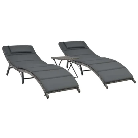 Folding garden furniture set 3 pieces gray synthetic rattan by vidaXL, Loungers - Ref: Foro24-44815, Price: 229,69 €, Discoun...