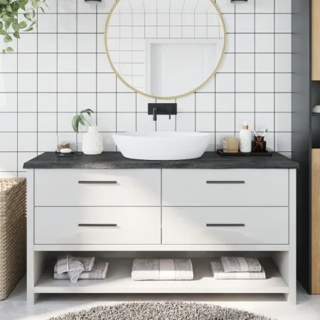Dark brown treated wood bathroom countertop 160x50x(2-4) cm by vidaXL, Countertops - Ref: Foro24-3156253, Price: 109,94 €, Di...