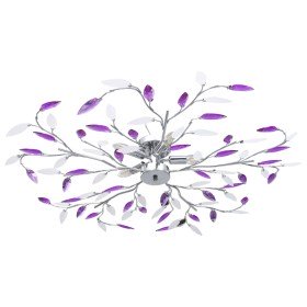 Lámpara de techo brazos cristal forma hoja 5 bombillas morado