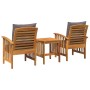 Conjunto de sofá de jardín 3 pcs Marrón madera maciza de acacia