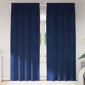 Cortinas con cortinas 2 pcs Azul oscuro 140 x 225 cm Terciopelo Cortinas con cortinas 2 pcs Azul oscuro 140 x 225 cm Terciopelo