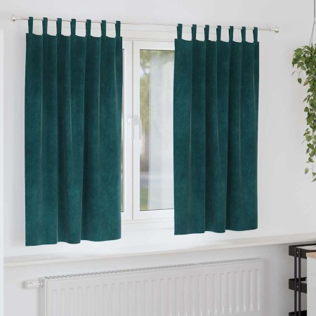 Cortinas 2 pcs Verde oscuro 140 x 175 cm Terciopelo