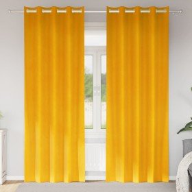 Cortinas 2 pcs Amarillo Mostaza 140 x 225 cm Terciopelo Cortinas 2 pcs Amarillo Mostaza 140 x 225 cm Terciopelo