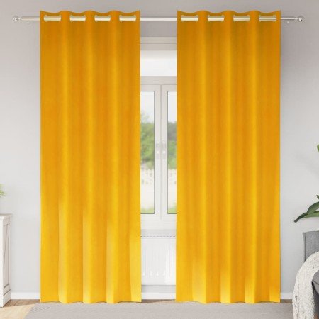 Cortinas 2 pcs Amarillo mostaza 140 x 245 cm Terciopelo