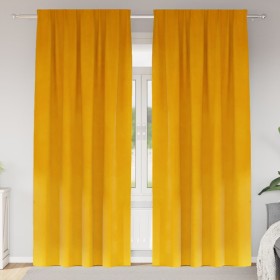 Cortinas 2 pcs Amarillo mostaza 140 x 245 cm Terciopelo Cortinas 2 pcs Amarillo mostaza 140 x 245 cm Terciopelo