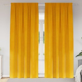 Cortinas 2 pcs Amarillo mostaza 140 x 260 cm Terciopelo Cortinas 2 pcs Amarillo mostaza 140 x 260 cm Terciopelo