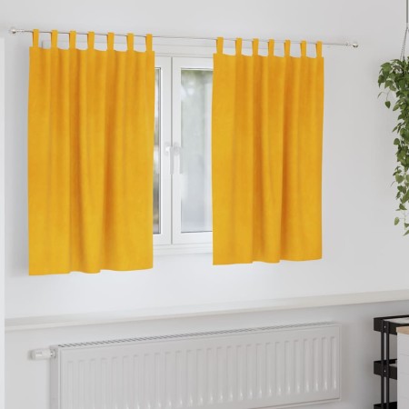 Cortinas 2 pcs Amarillo mostaza 140 x 140 cm Terciopelo en Cortinas y visillos | Comprar online en Foro24