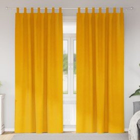 Cortinas 2 pcs Amarillo mostaza 140 x 225 cm Terciopelo Cortinas 2 pcs Amarillo mostaza 140 x 225 cm Terciopelo
