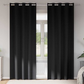 Cortinas con cortinas 2 pcs Negro Poliéster Cortinas con cortinas 2 pcs Negro Poliéster