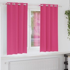 Cortinas con cortinas 2 pcs Rosa brillante 175x140cm Poliéster Cortinas con cortinas 2 pcs Rosa brillante 175x140cm Poliéster