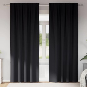 Cortinas con cortinas 2 pcs Negro Poliéster Cortinas con cortinas 2 pcs Negro Poliéster