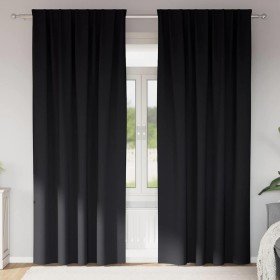 Cortinas con cortinas 2 pcs Negro 260x140cm Poliéster Cortinas con cortinas 2 pcs Negro 260x140cm Poliéster