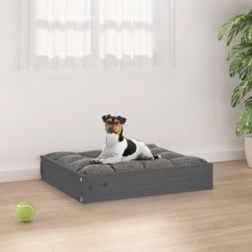 Cama para perros madera maciza de pino gris 51,5x44x9 cm