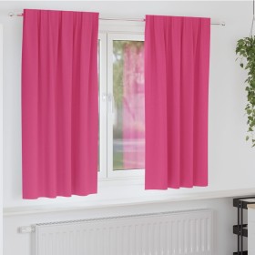 Cortinas con cortinas 2 pcs Rosa brillante Poliéster Cortinas con cortinas 2 pcs Rosa brillante Poliéster