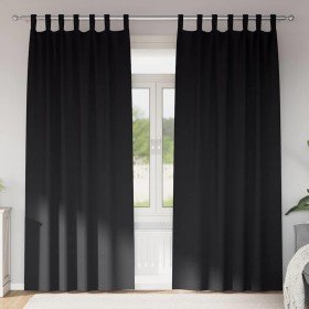 Cortinas con cortinas 2 pcs Negro 225x140cm Poliéster Cortinas con cortinas 2 pcs Negro 225x140cm Poliéster