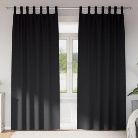 Cortinas con cortinas 2 pcs Negro 260x140cm Poliéster Cortinas con cortinas 2 pcs Negro 260x140cm Poliéster
