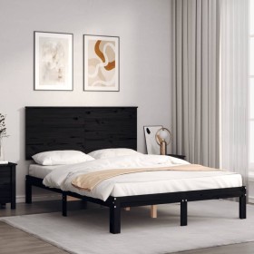 Estructura de cama con cabecero madera maciza negr
