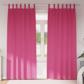 Cortinas con cortinas 2 pcs Rosa brillante Poliéster Cortinas con cortinas 2 pcs Rosa brillante Poliéster
