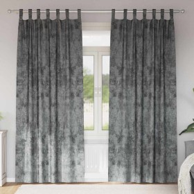 Cortina con cortinas 2 pcs Gris 245 x 140 cm Terciopelo Cortina con cortinas 2 pcs Gris 245 x 140 cm Terciopelo