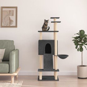 Rascador para gatos con postes de sisal gris oscuro 153 cm