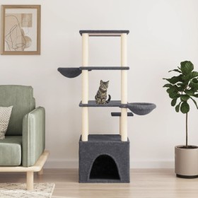 Rascador para gatos con postes de sisal gris oscuro 147 cm