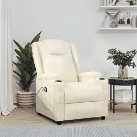 Sillón elevable de cuero sintético blanco crema