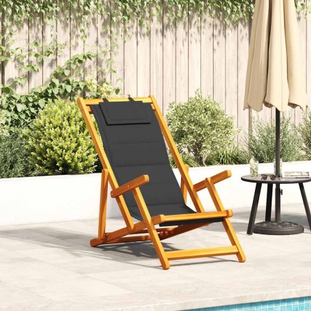 Silla de playa plegable con reposabrazos negra en Sillas de jardín | Comprar online en Foro24