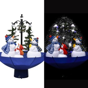 Árbol de Navidad con nieve con base de paraguas PVC azul 75 cm