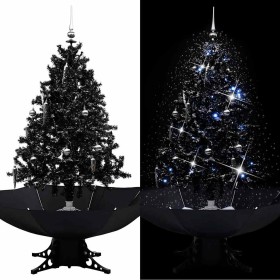 Árbol de Navidad con nieve y base de paraguas PVC negro 140cm