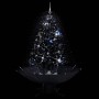 Árbol de Navidad con nieve y base de paraguas PVC negro 140cm