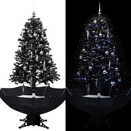 Árbol de Navidad con nieve y base de paraguas PVC negro 170 cm