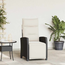 Silla de jardín reclinable con mesa auxiliar ratán negro