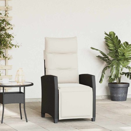 Silla de jardín reclinable con mesa auxiliar ratán negro