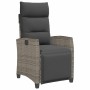 Silla de jardín reclinable con mesa auxiliar ratán gris