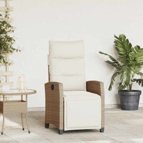 Silla de jardín reclinable con mesa auxiliar ratán beige
