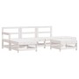Juego de muebles jardín 6 piezas y cojines madera maciza blanco