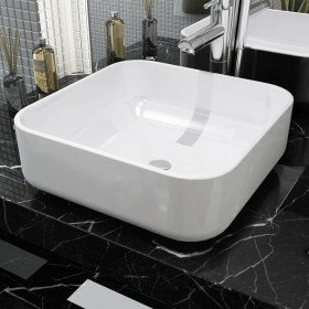 Lavabo cuadrado de cerámica blanco 39x39x13,5 cm