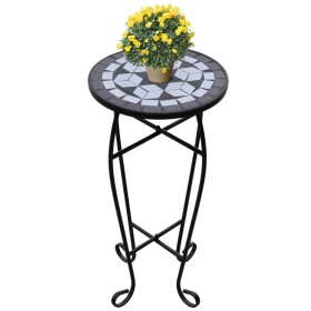 Mesa auxiliar para plantas mosaico negro y blanco