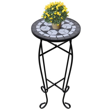 Mesa auxiliar para plantas mosaico negro y blanco