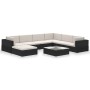Set muebles de jardín 8 piezas y cojines ratán sintético negro