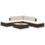 Set muebles de jardín 6 piezas y cojines ratán sintético marrón