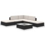 Set muebles de jardín 6 piezas y cojines ratán sintético negro